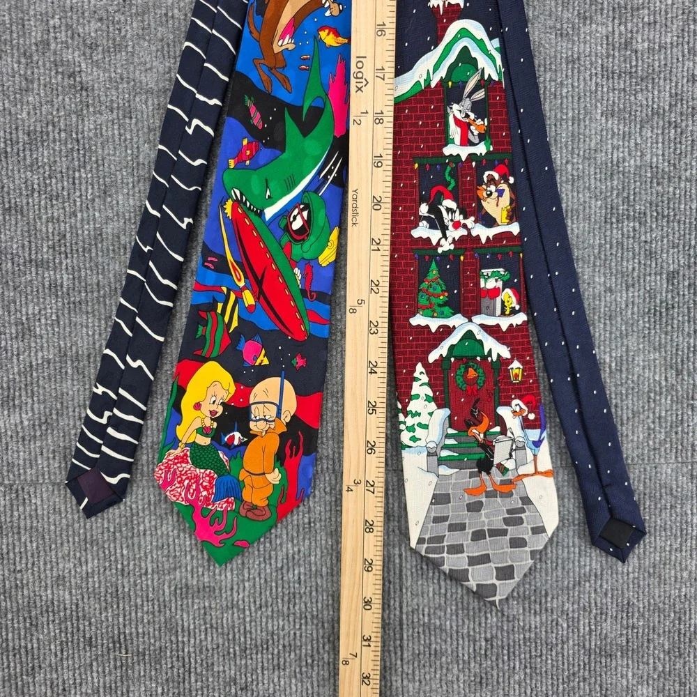 Vintage Looney Tunes Silk Ties Lot Bugs Bunny Christmas Elmer Fudd 90s Hand Made